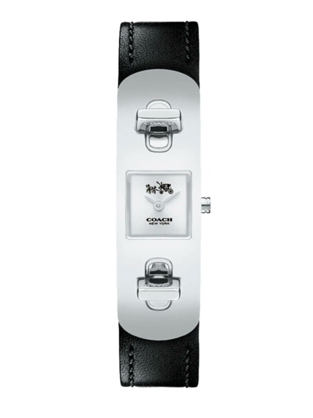 Coach swagger Silver Tone Watch with Black Leather Strap